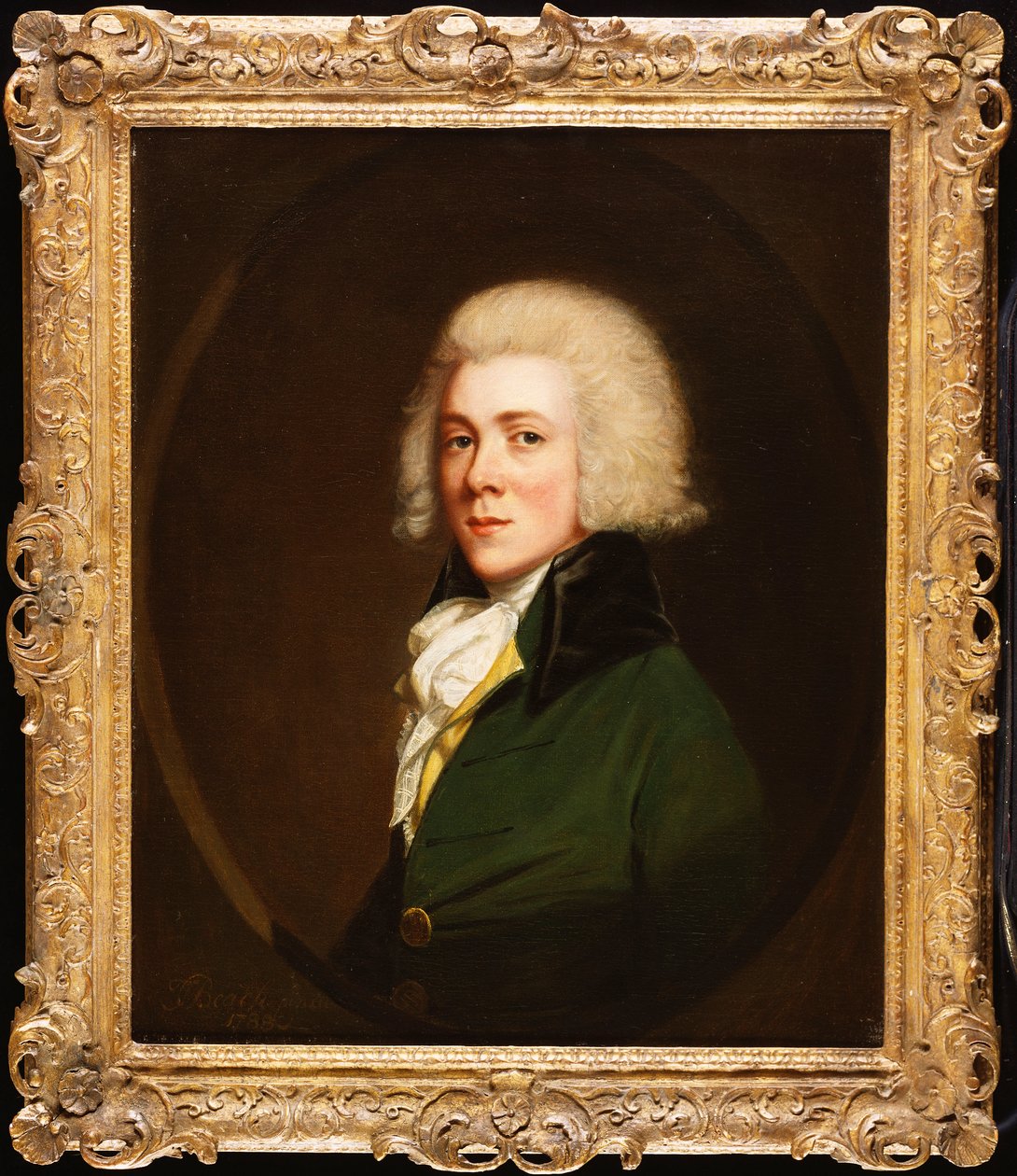 Portrett av Reginald Pearch, halv lengde, i en grønn jakke og hvit lager, 1788 av Thomas Beach