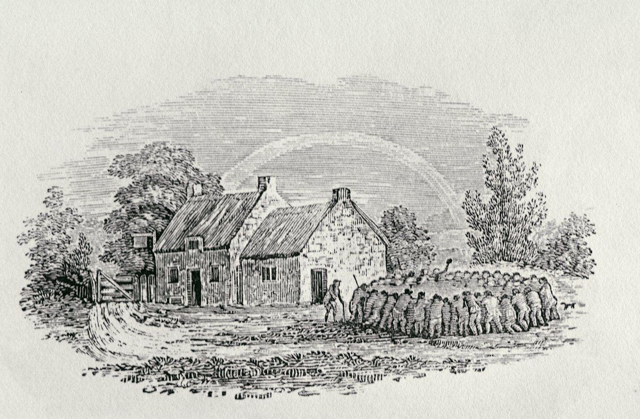 Hanekamp utenfor et vertshus, ca. 1801, fra 