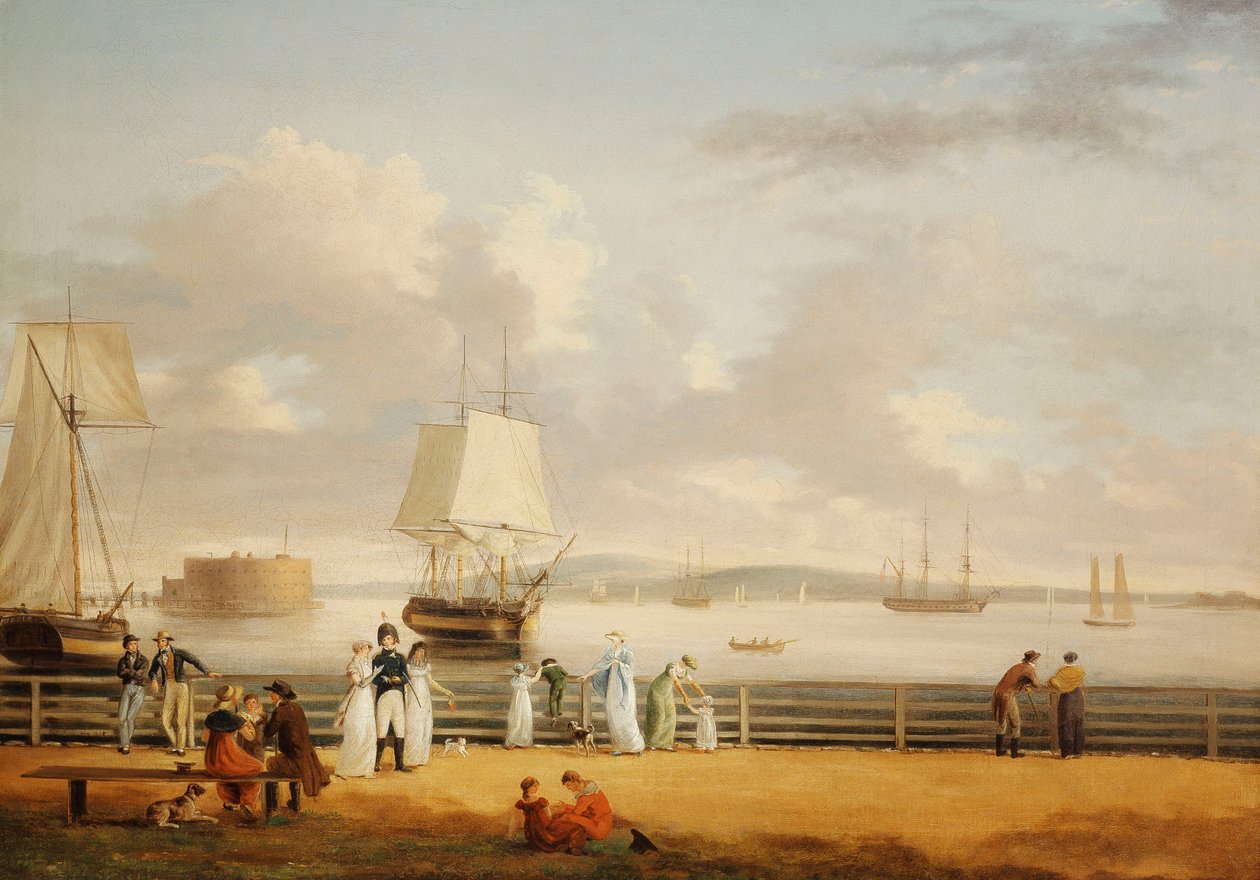 The Battery and Harbour, New York, ca. 1811-1812 av Thomas Birch