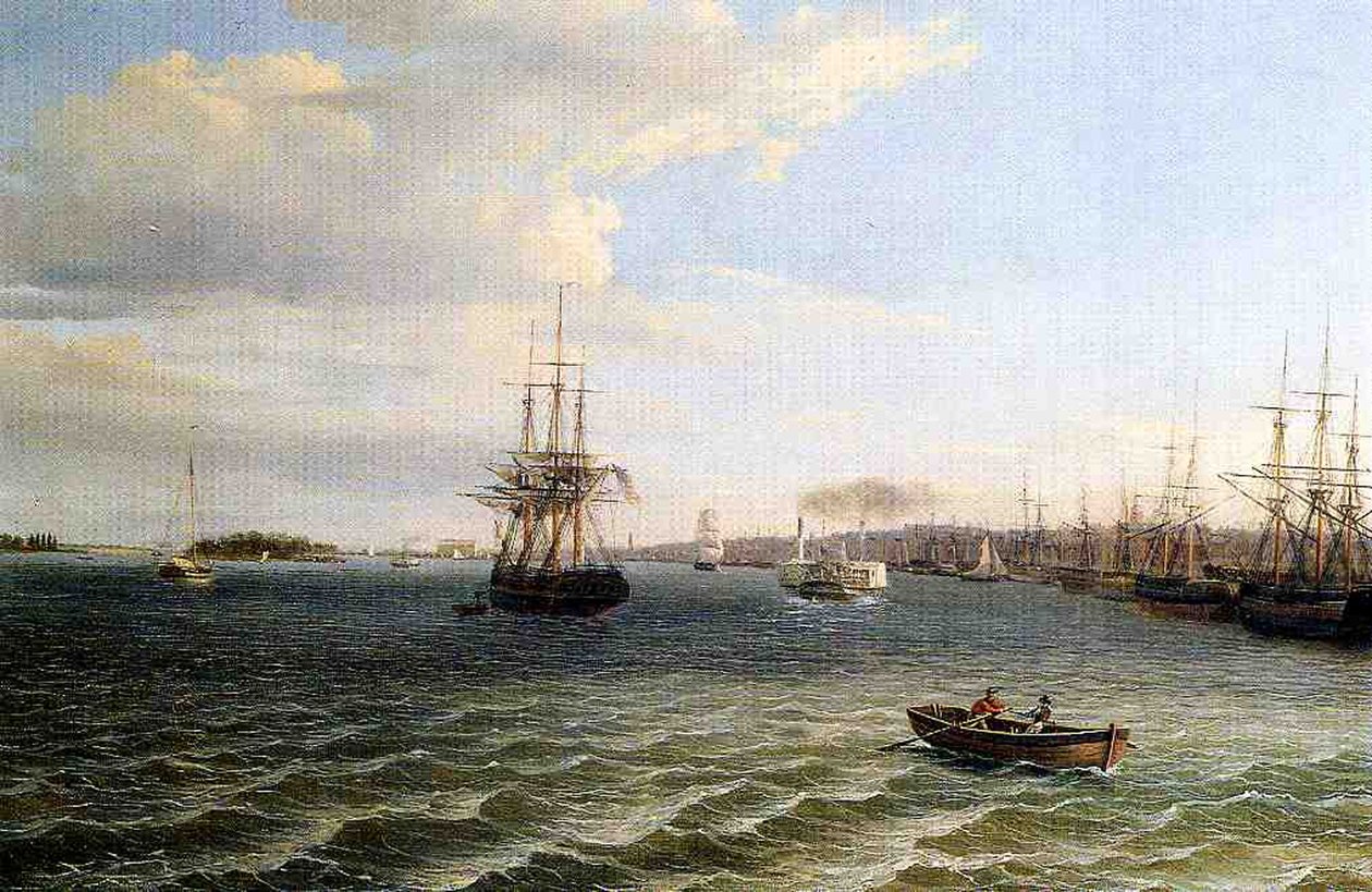Utsikt over Philadelphia (olje på lerret) av Thomas Birch
