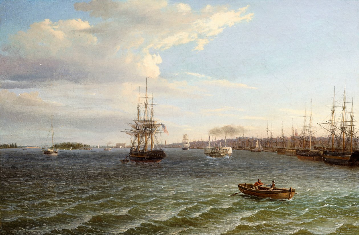 Utsikt over Philadelphia, ser sørover på Delaware-elven, av Thomas Birch
