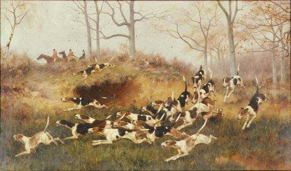 In Full Cry, ca. 1880 (olje på lerret) av Thomas Blinks