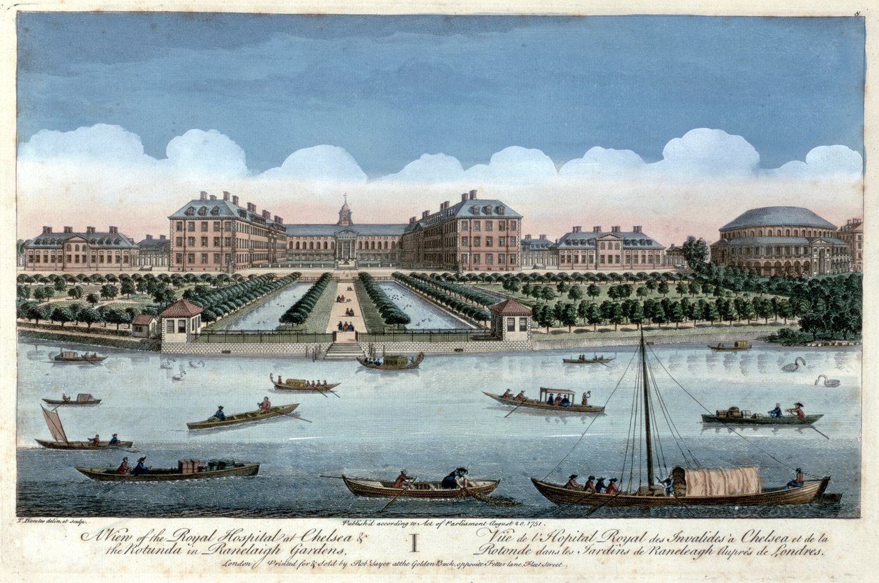 En utsikt over Royal Hospital i Chelsea og Rotunda i Ranelagh Gardens, London, 1751 av Thomas Bowles