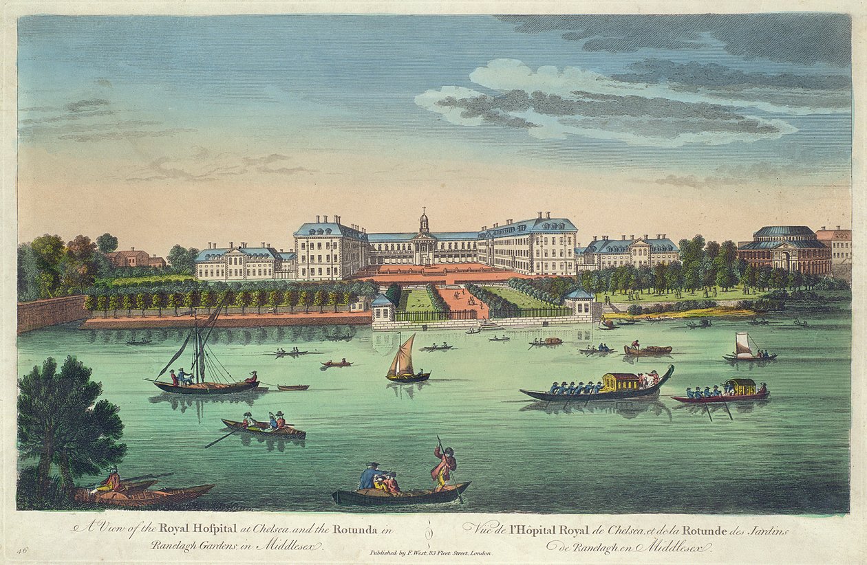 En utsikt over Royal Hospital i Chelsea og Rotunda i Ranelagh Gardens, pub. av Robert Sayer, 1751 av Thomas Bowles