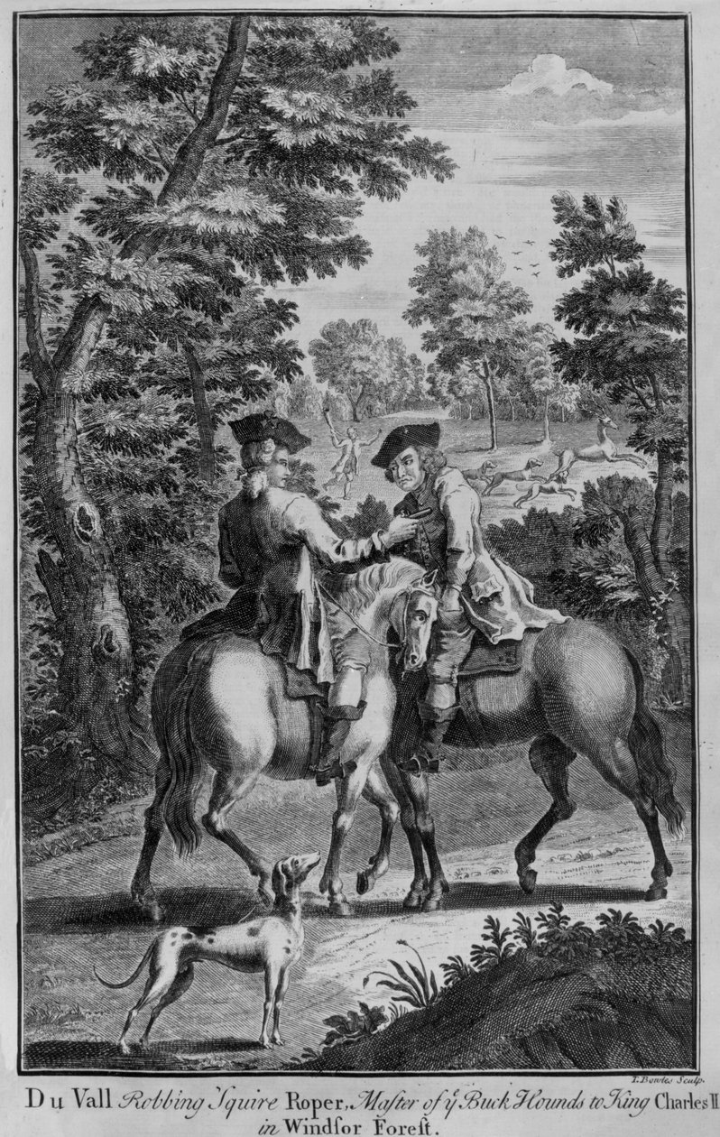Claude Duval ranet Squire Roper, mester for bokhundene til kong Charles II, i Windsor Forest av Thomas Bowles