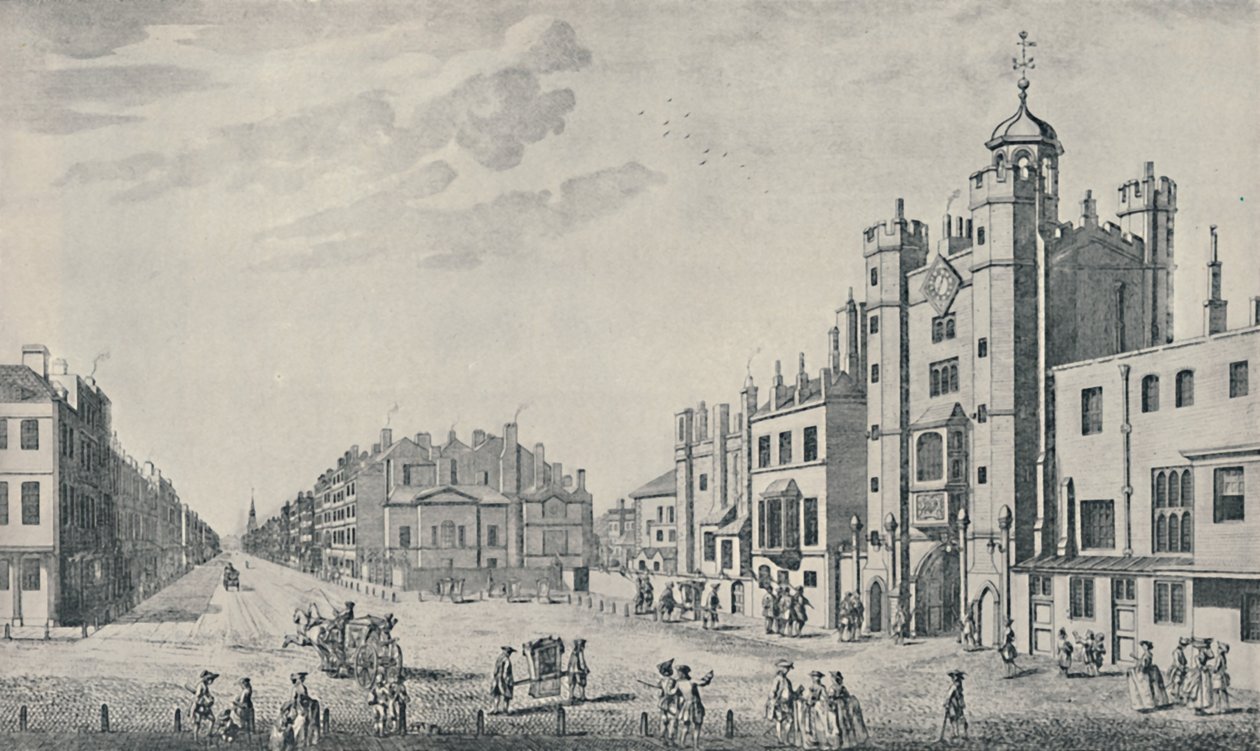 Utenfor St. James Palace, Pall Mall, 1740-1760, 1920 av Thomas Bowles