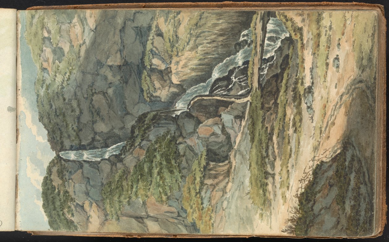 Album med landskaps- og figurstudier. En foss av Thomas Bradshaw