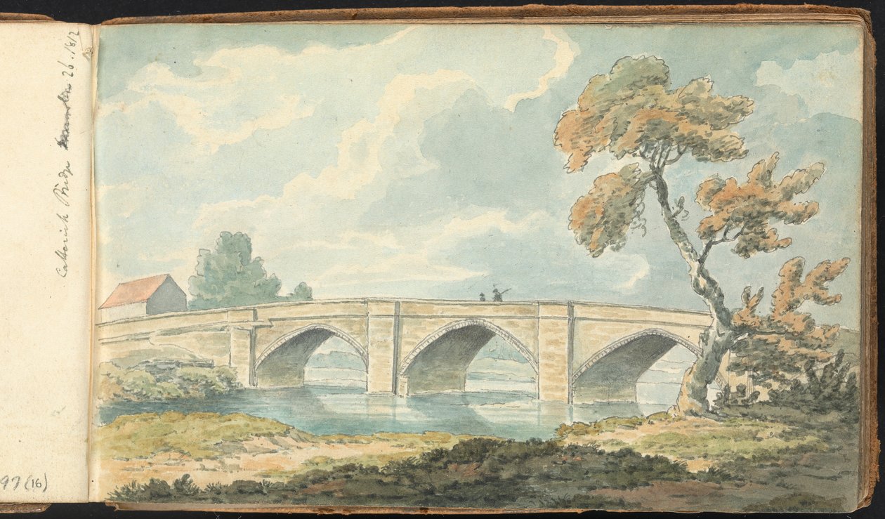 Album med landskaps- og figurstudier: Catterick Bridge av Thomas Bradshaw