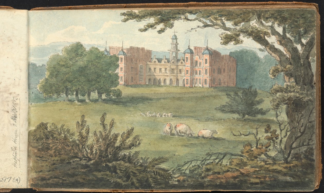Album med landskaps- og figurstudier: Hatfield House av Thomas Bradshaw