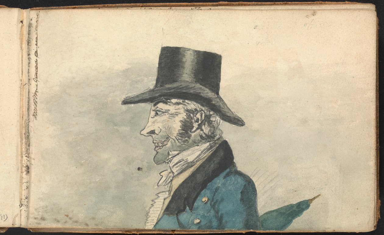 Album med landskaps- og figurstudier: Profil av en mann med en paraply av Thomas Bradshaw