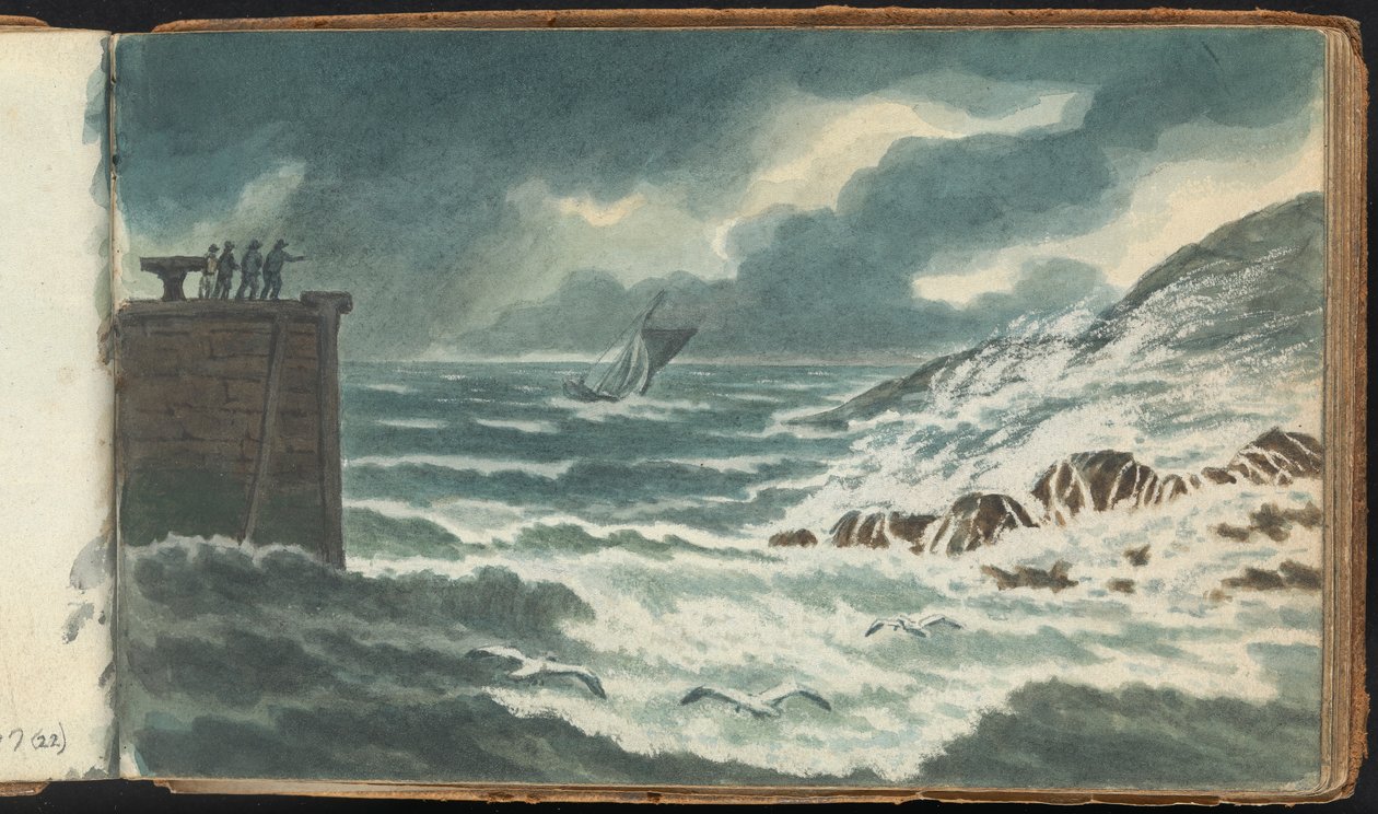 Album med landskaps- og figurstudier: Storm på sjøen av Thomas Bradshaw