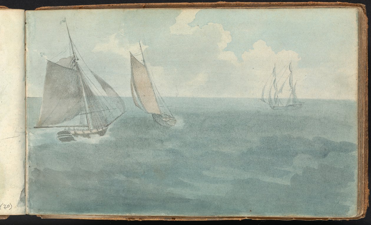 Album med landskaps- og figurstudier: Three Ships at Sea av Thomas Bradshaw