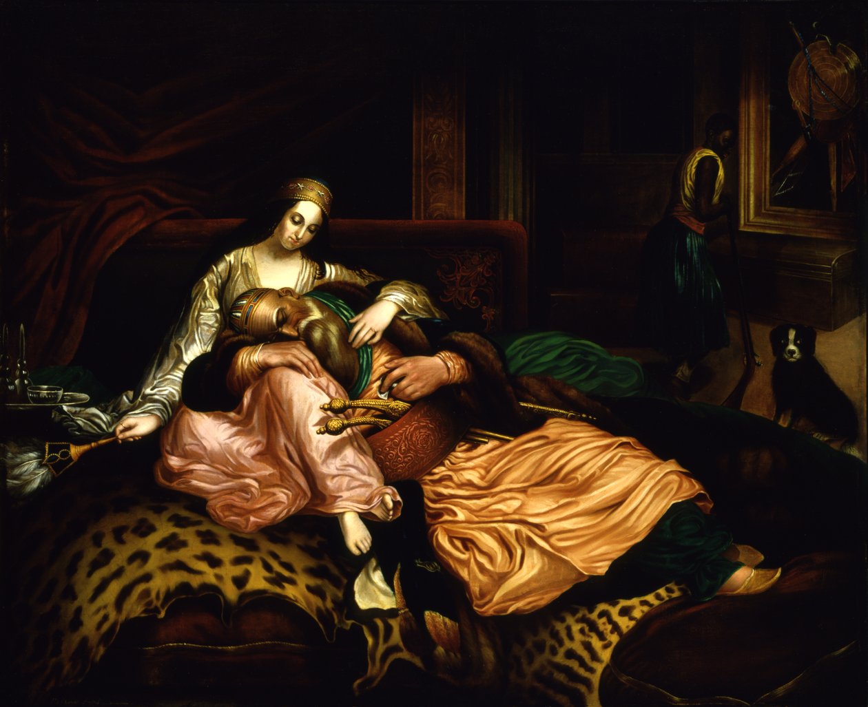 Interiørscene med sultan og konkubine. av Thomas Buchanan Read