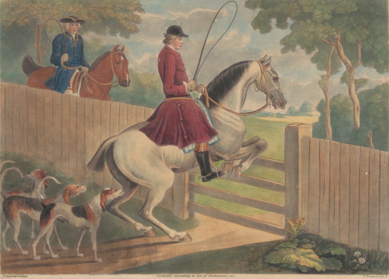 Jakt [to av et sett på tolv]: 7. [En rytter setter hest til en port] av Thomas Burford