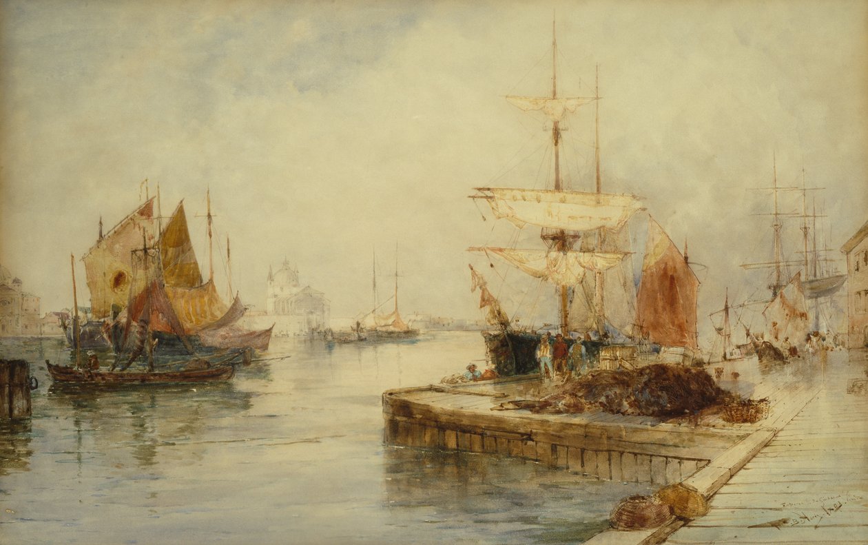 Inngang til Giudecca Venezia, ca. 1870 (blyant og akvarell) av Thomas Bush Hardy