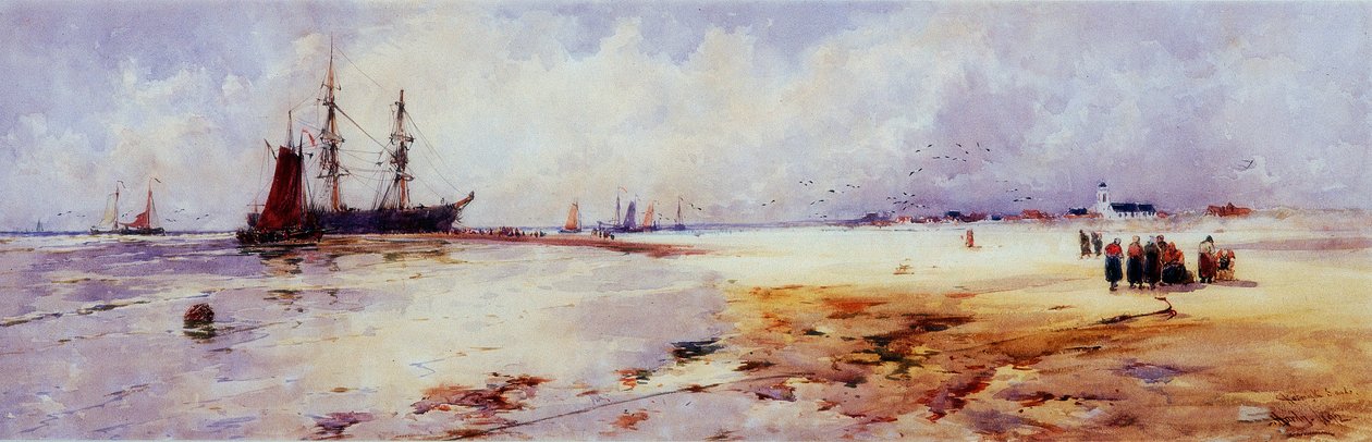 Fisherfolk at Katwyk Sands (kroppsfarge og akvarell på papir (om bord)) av Thomas Bush Hardy
