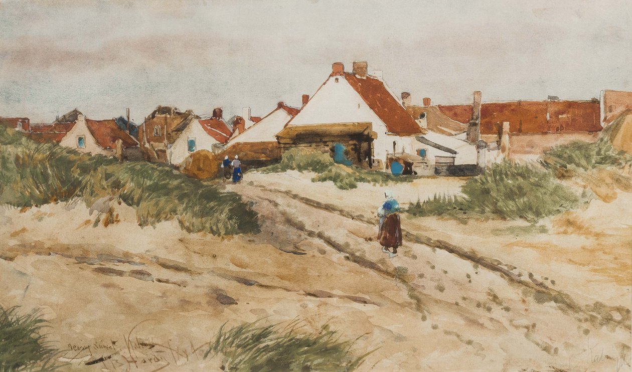Nærmer seg solnedgang, Katwijk, Holland, 1894 (wc på papir) av Thomas Bush Hardy