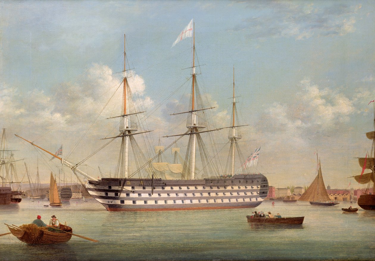H.M.S. Britannia ligger utenfor Plymouth av Thomas Buttersworth