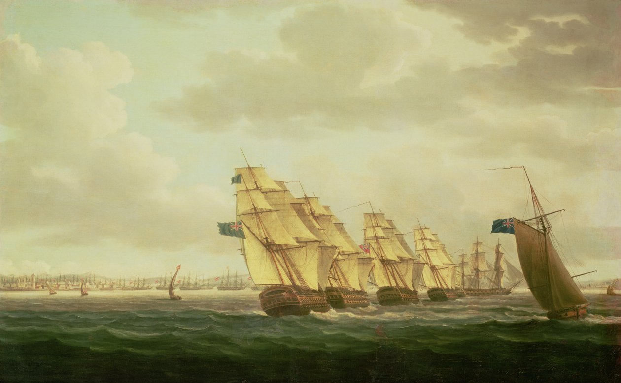 Nelson på "Theseus" med Inshore Squadron utenfor Cadiz, juli 1797, av Thomas Buttersworth