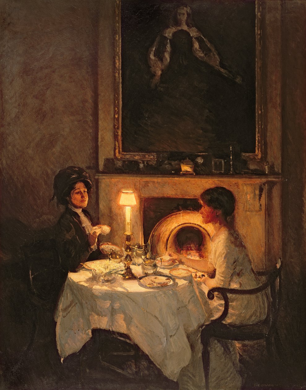 En ringer, levende lys og te (olje på lerret) av Thomas Cantrell Dugdale