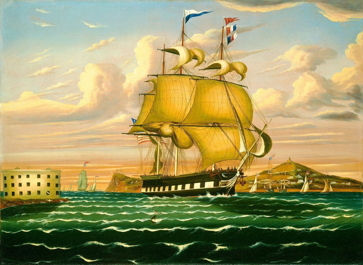 Pakkeskip passerer Castle Williams, New York Harbor av Thomas Chambers