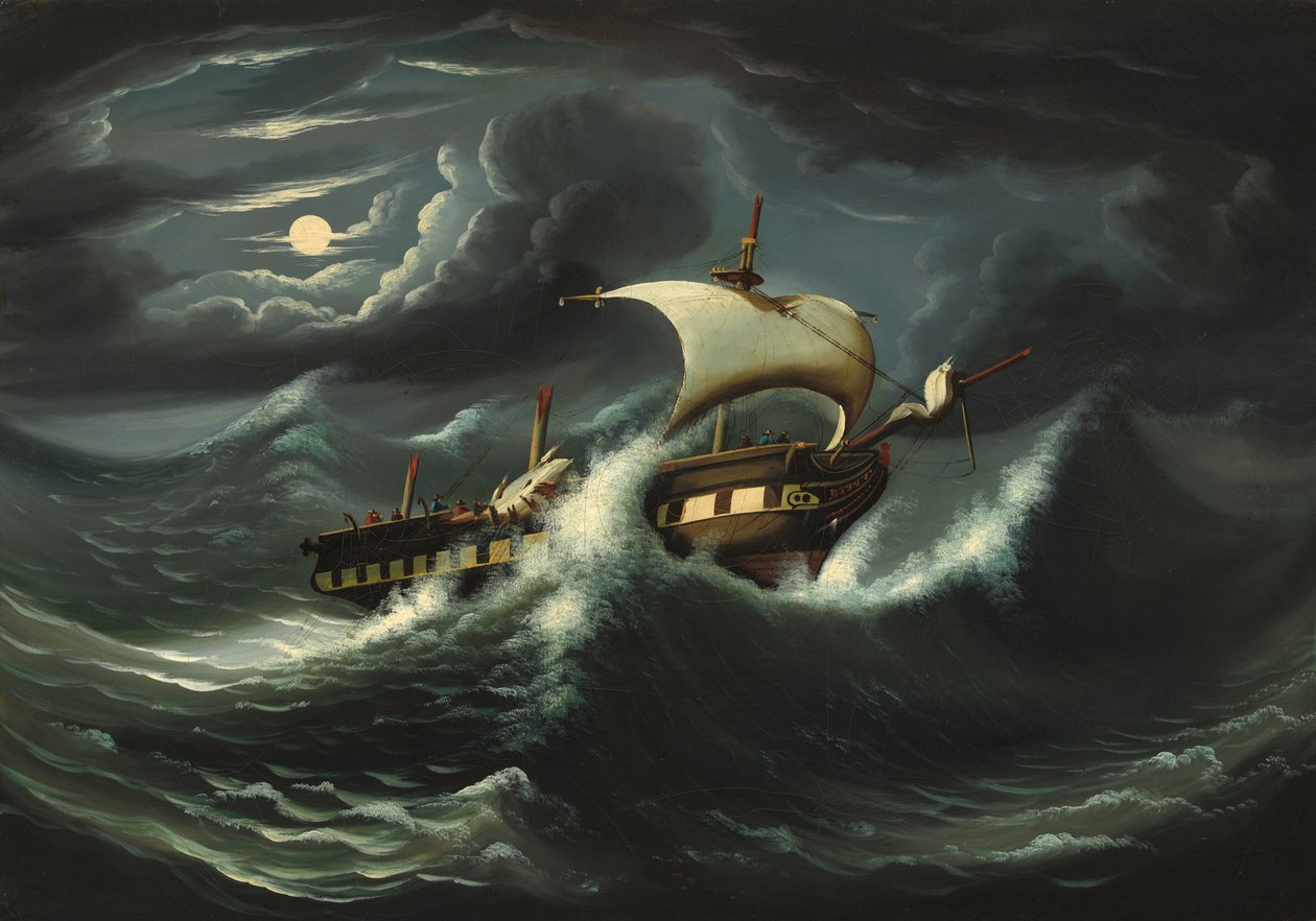 Storm-kastet fregatt, midten av 1800-tallet. av Thomas Chambers