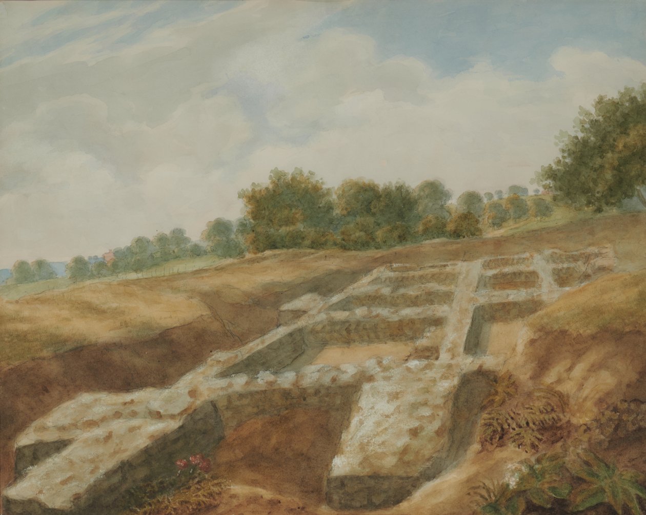 Utgraving, The Mount, Roman Villa, Maidstone, Kent av Thomas Charles