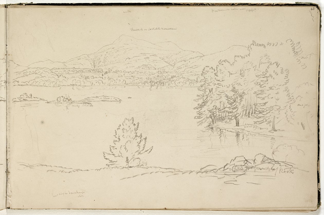 Hoosick eller Saddle Mountain and Lake nær Pittsfield, ca. 1832 (grafittblyant på off-white vevd papir) (se også 3525969) av Thomas Cole