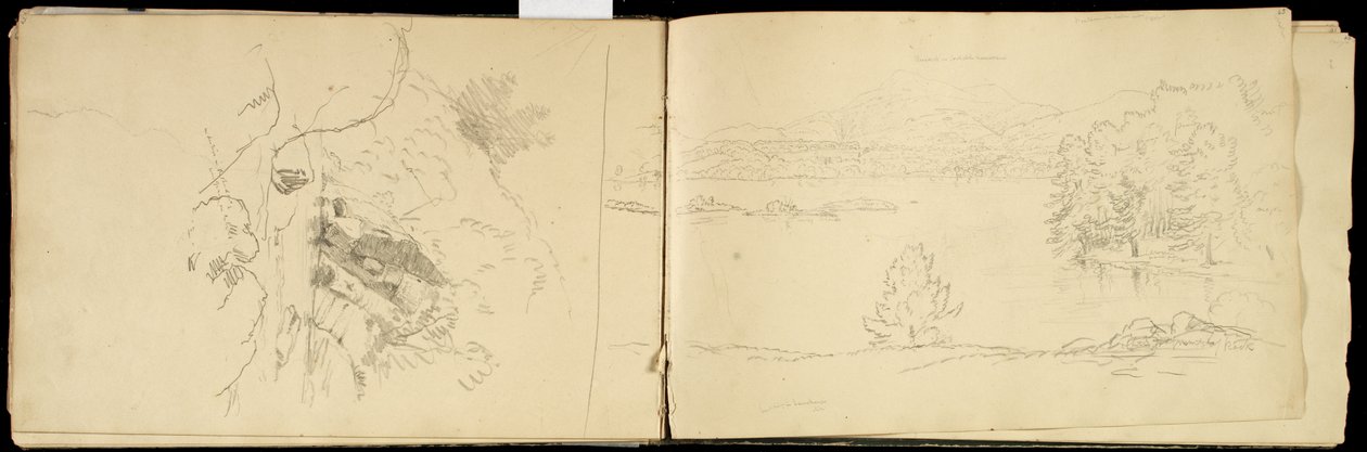 Hoosick eller Saddle Mountain and Lake nær Pittsfield, ca. 1832 (grafittblyant på off-white vevd papir) (se også 3514873) av Thomas Cole