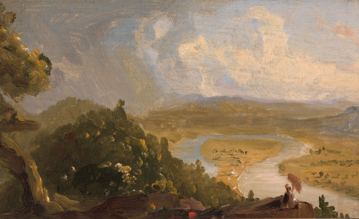 Skisse for utsikt fra Mount Holyoke, Northampton, Massachusetts, etter et tordenvær (The Oxbow) av Thomas Cole