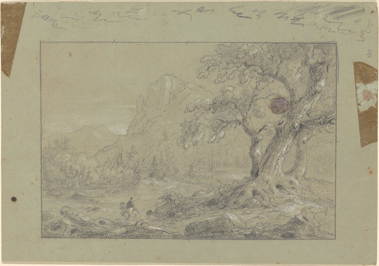 Studie for "The Mountain Ford" av Thomas Cole