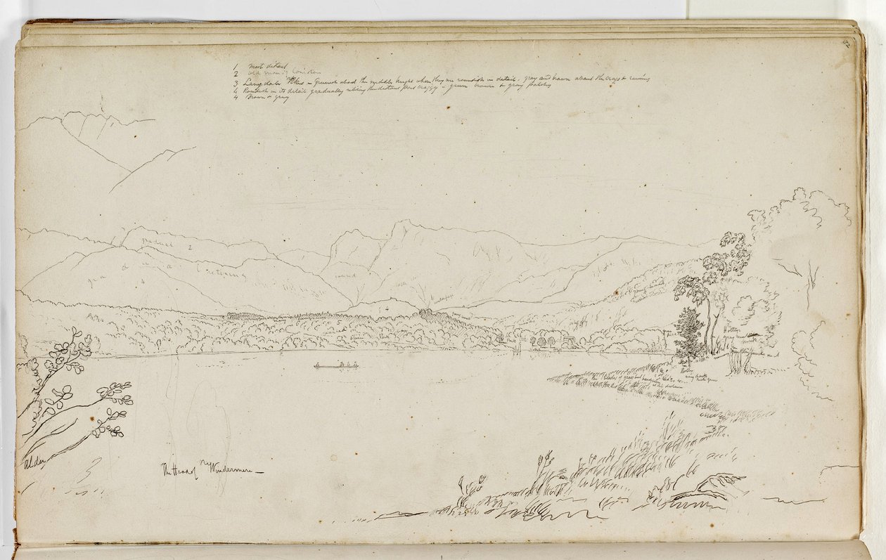 The Head of Windermere, Lake District, England, 1829 (penn og blekk over blyant på papir) av Thomas Cole