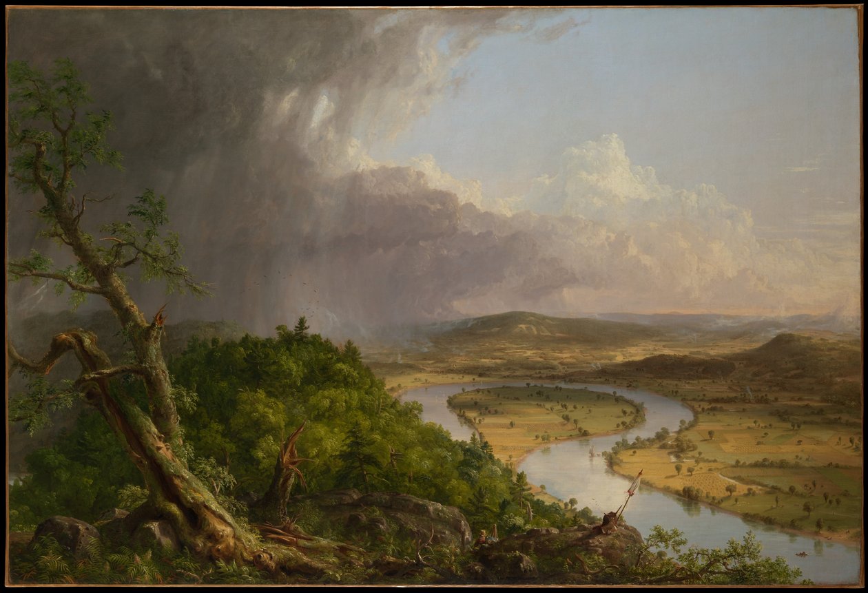 Utsikt fra Mount Holyoke, Northampton, Massachusetts, etter et tordenvær - Oxbow av Thomas Cole