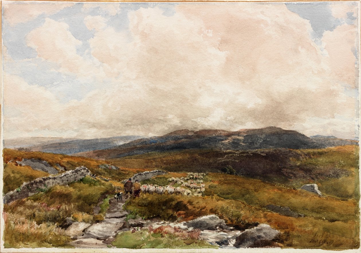 Moorland Scene (blyant) av Thomas Collier