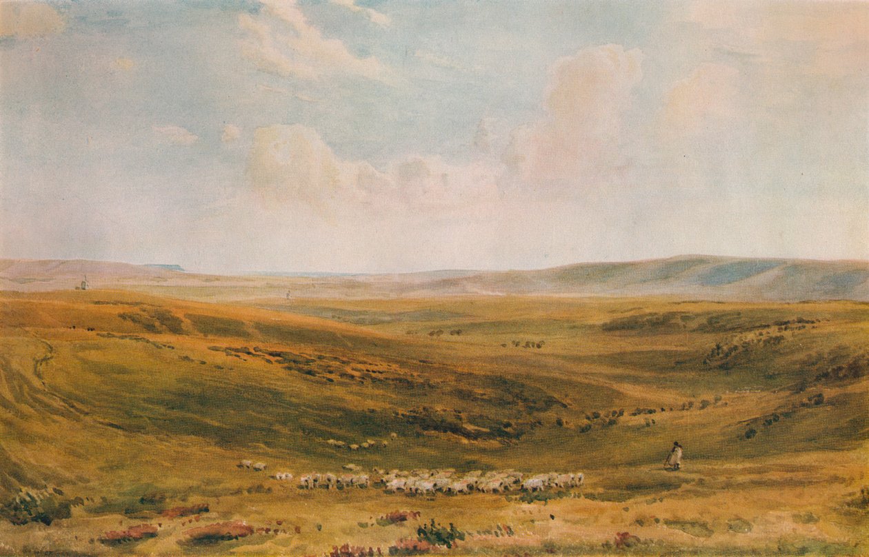 The Downs nær Lewes Seaford Cliff i det fjerne, c1887 av Thomas Collier