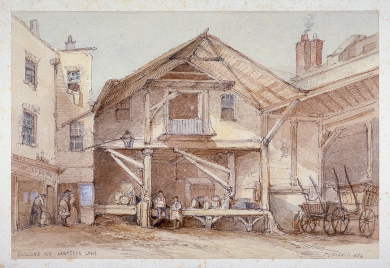 Blossoms Inn, Lawrence Lane, City of London, 1854. av Thomas Colman Dibdin