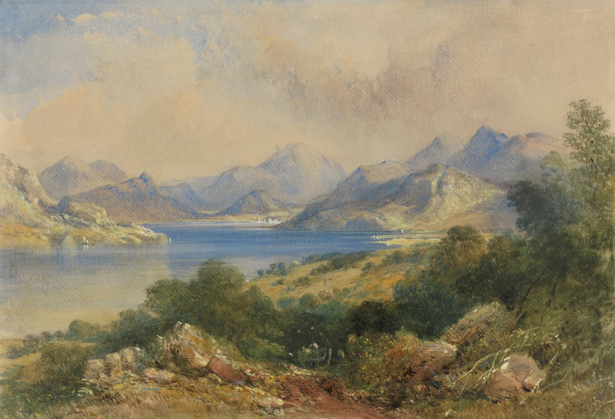 Fjellscene med en innsjø av Thomas Colman Dibdin