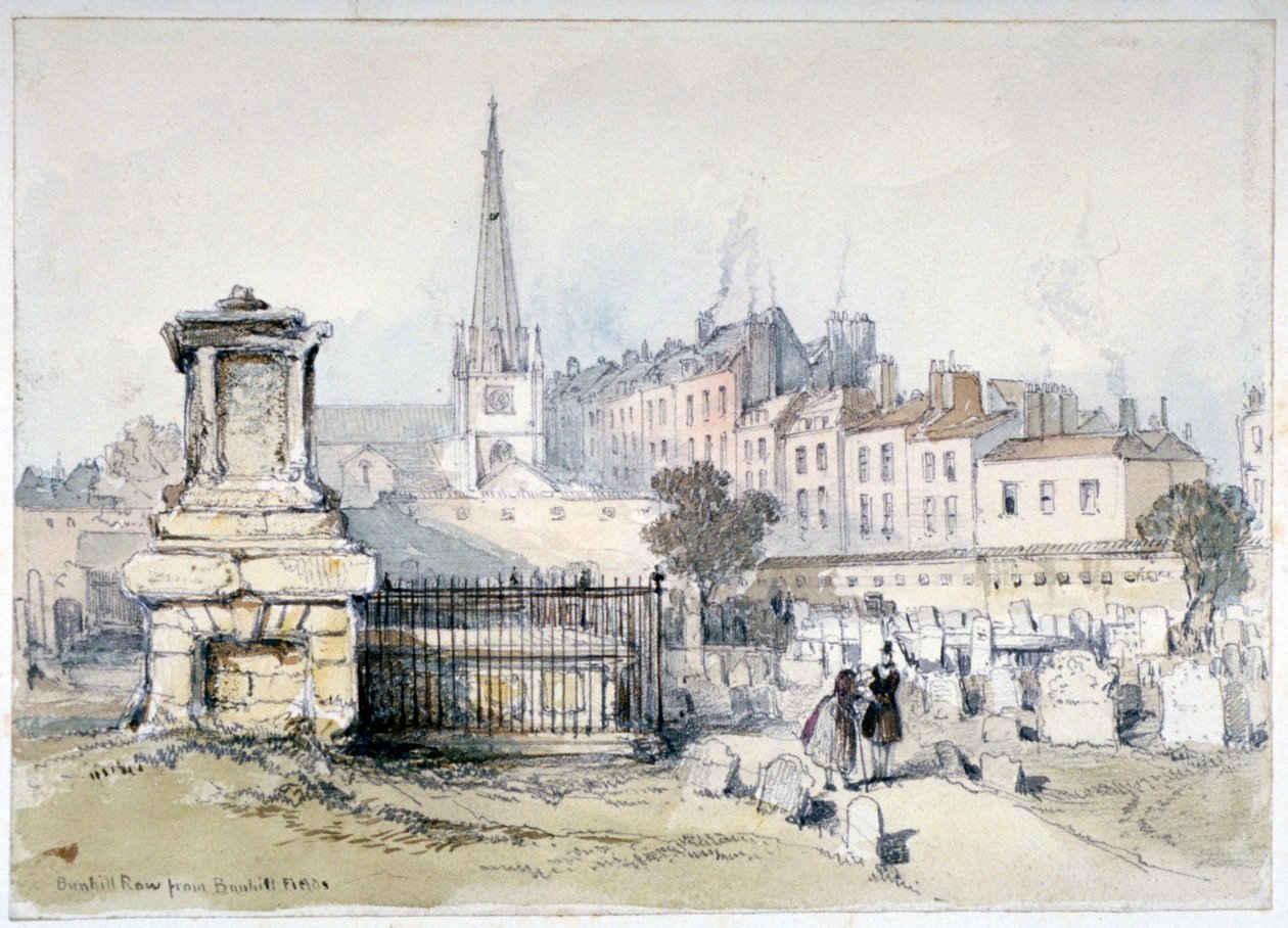Utsikt over Bunhill Row fra Bunhill Fields, Finsbury, Islington, London, c1860. av Thomas Colman Dibdin