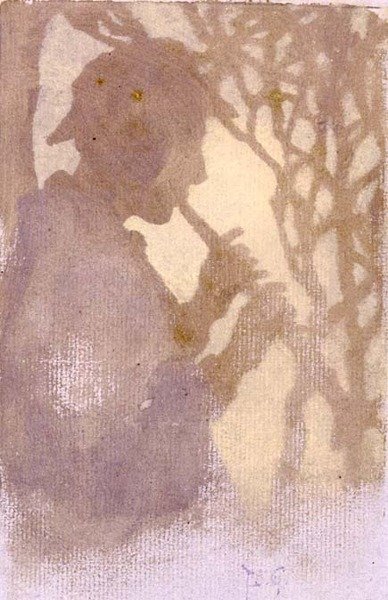 A Woodlander, or Piping to the Never Never Land (akvarell) av Thomas Cooper Gotch