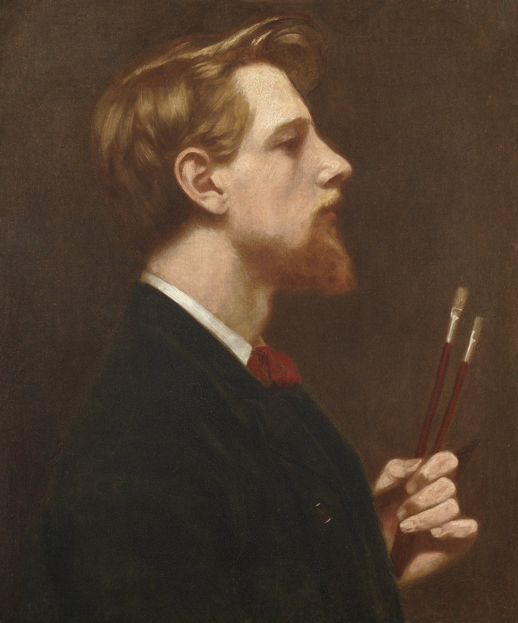 Selvportrett med to kvadratiske børster, ca. 1880 av Thomas Cooper Gotch