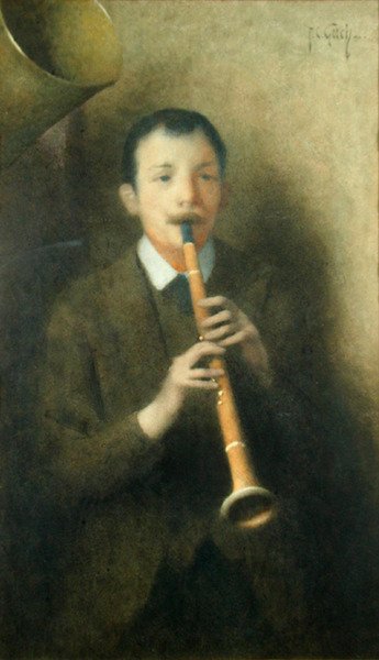 Klarinettspilleren, ca. 1892 (akvarell på papir) av Thomas Cooper Gotch