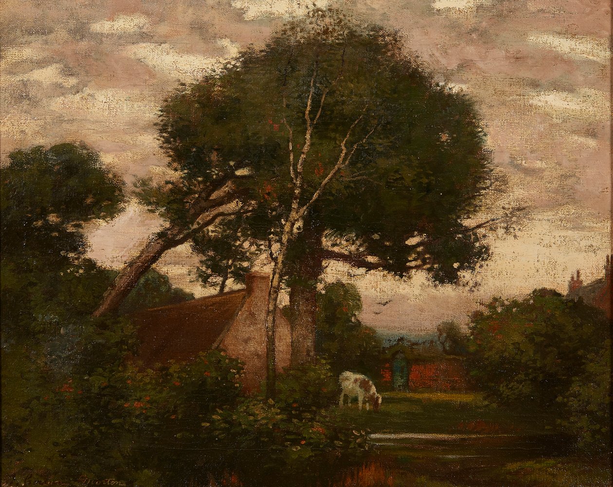 Landskap med storfevanning (olje på lerret) av Thomas Corson Morton