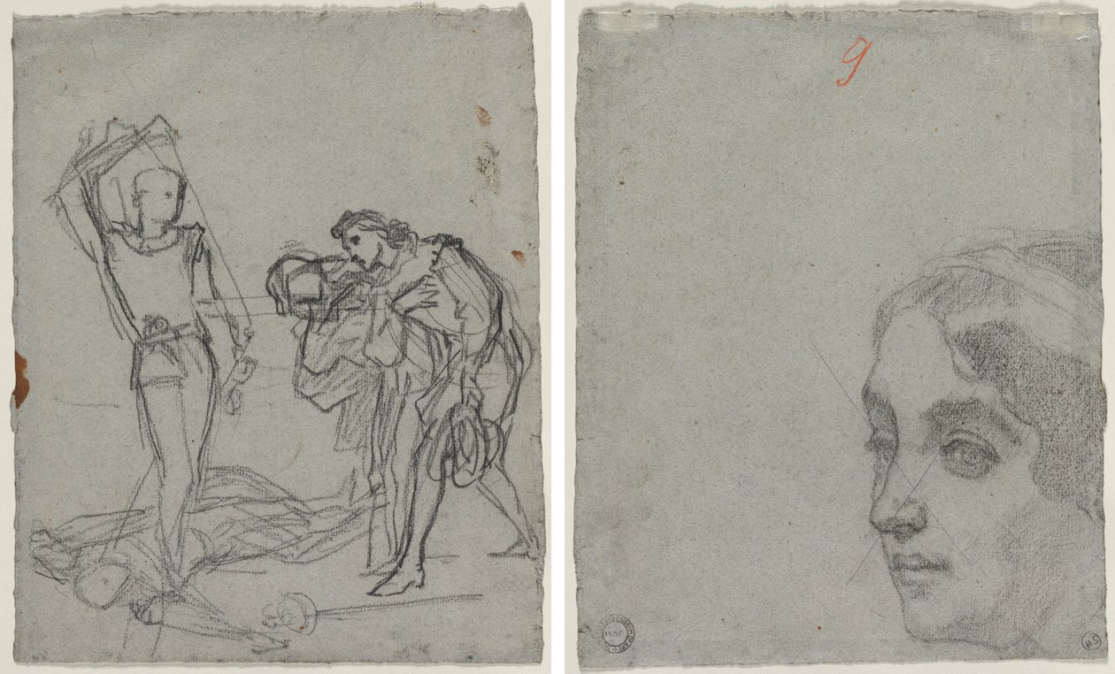 Duell etter maskeballen (recto); Hodet til en kvinne (verso) av Thomas Couture