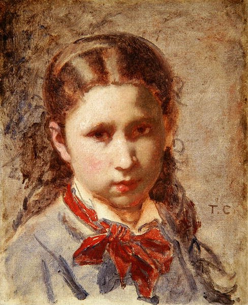 Hodet til en jente (olje på lerret) av Thomas Couture