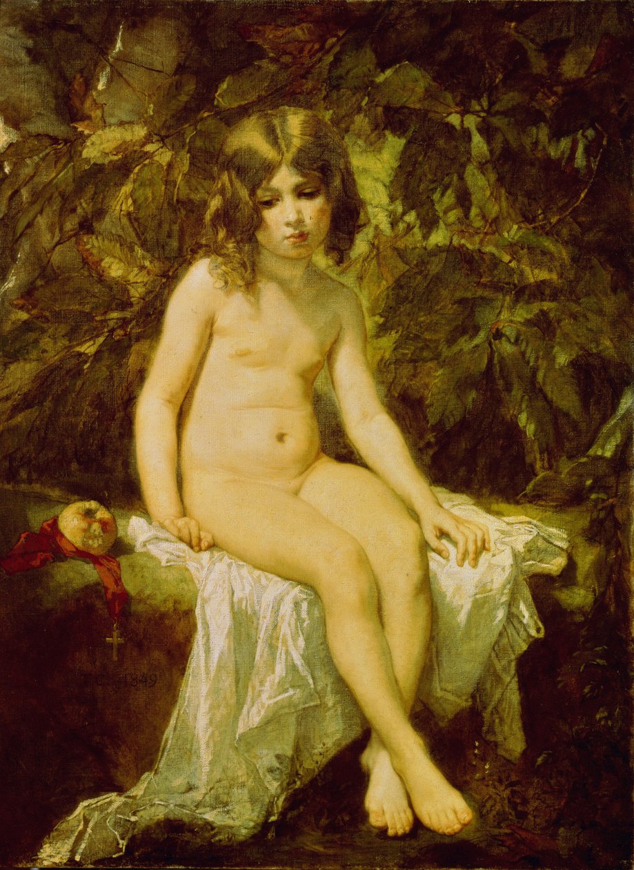 Lille badegjester. Maleri av Thomas Couture (1815-1879), olje på lerret av Thomas Couture