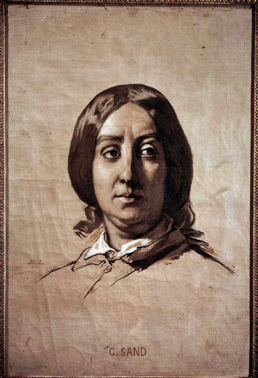 Portrett av Georges Sand (1804-1876) (Aurore Dupin, Baronne Dudevant) Fransk forfatter Tegning av Thomas Couture (1815-1879) 1859 Søn. 0,61x0,4 m Versailles, musee du chateau av Thomas Couture