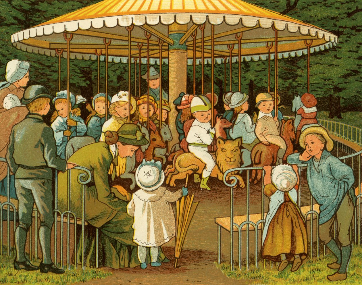 Merry go-runde eller karusell i Paris, Champs Elysees av Thomas Crane