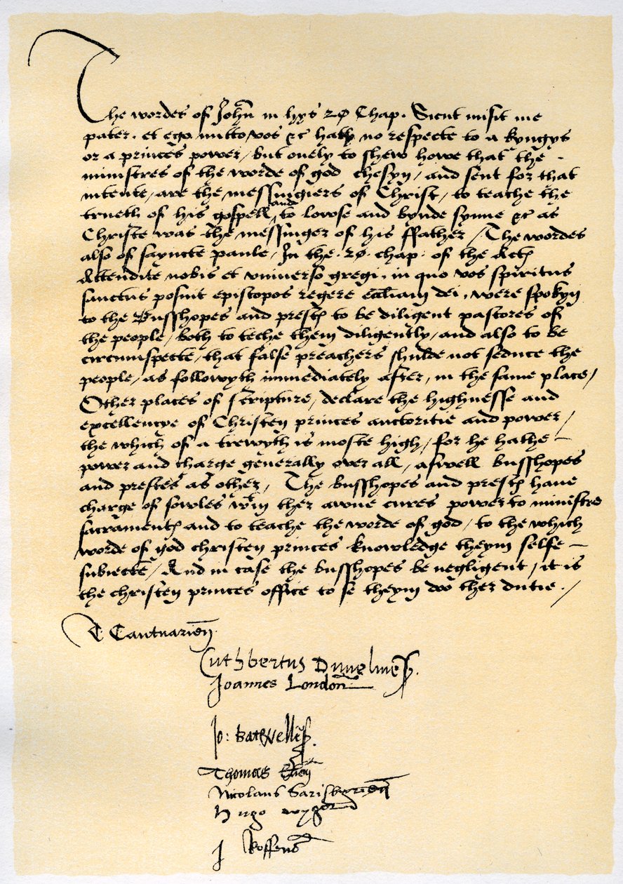 Biskopal erklæring fra erkebiskop Crammer og syv andre engelske biskoper, c1537. av Thomas Cranmer