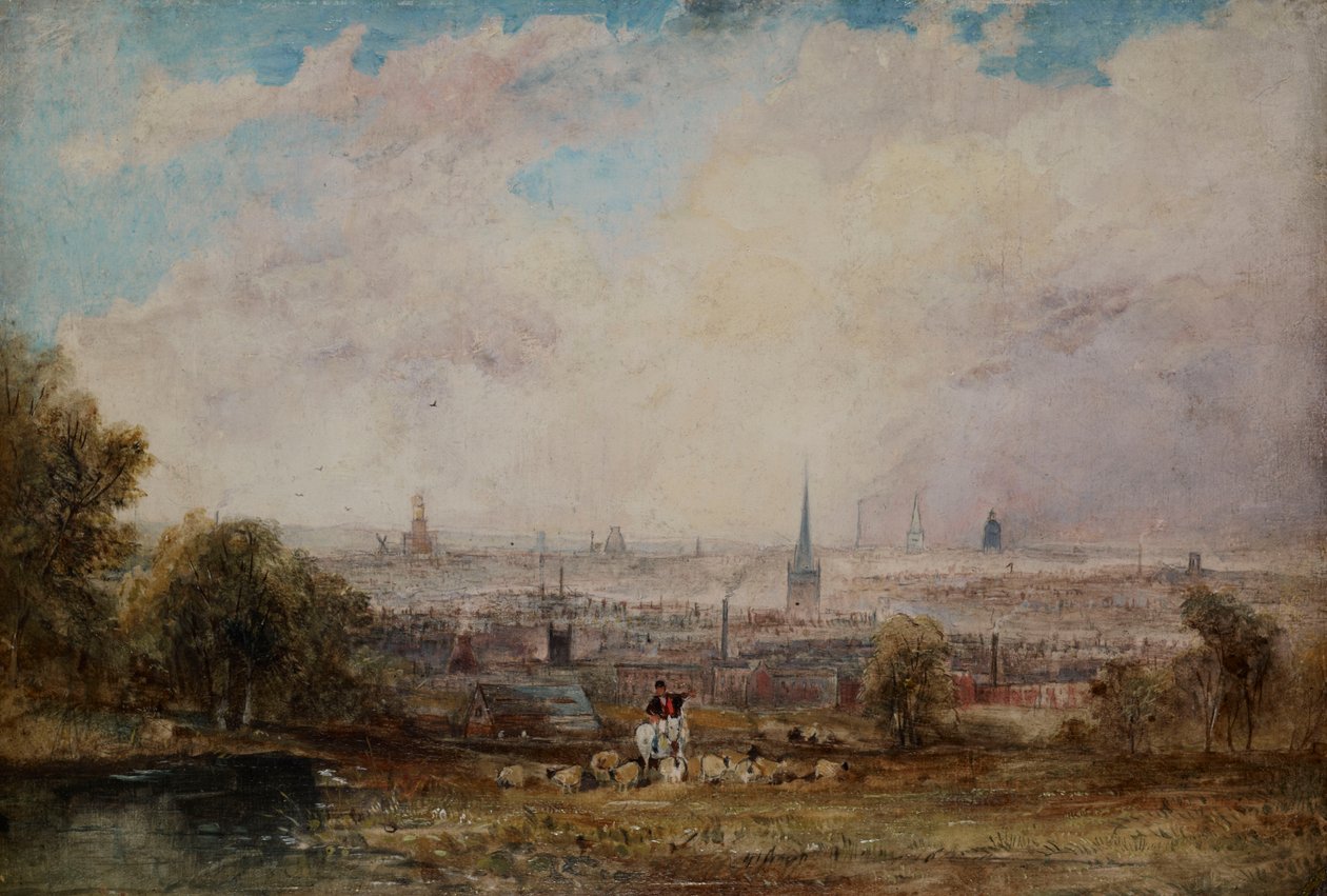 En fjern utsikt over Birmingham, 1825-1830 av Thomas Creswick