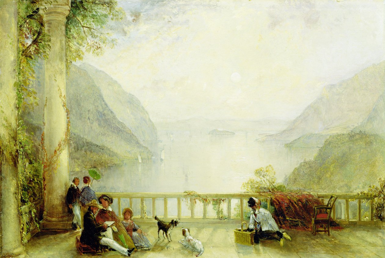 Figurer på en balkong, sannsynligvis ved Westpoint, ca. 1840-45 (olje på panel) av Thomas Creswick